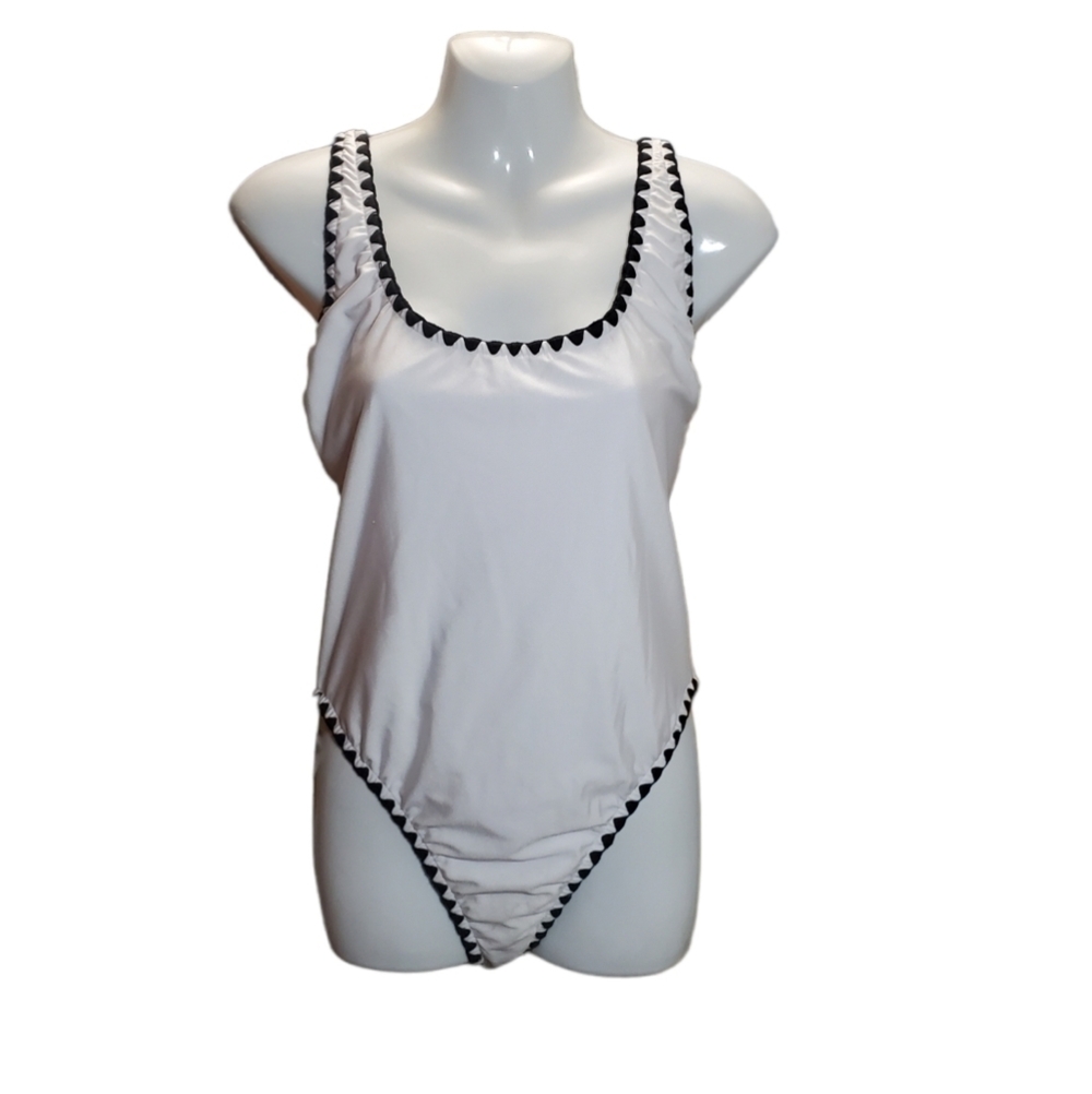 VENUS white one piece swimsuit with black trim 12